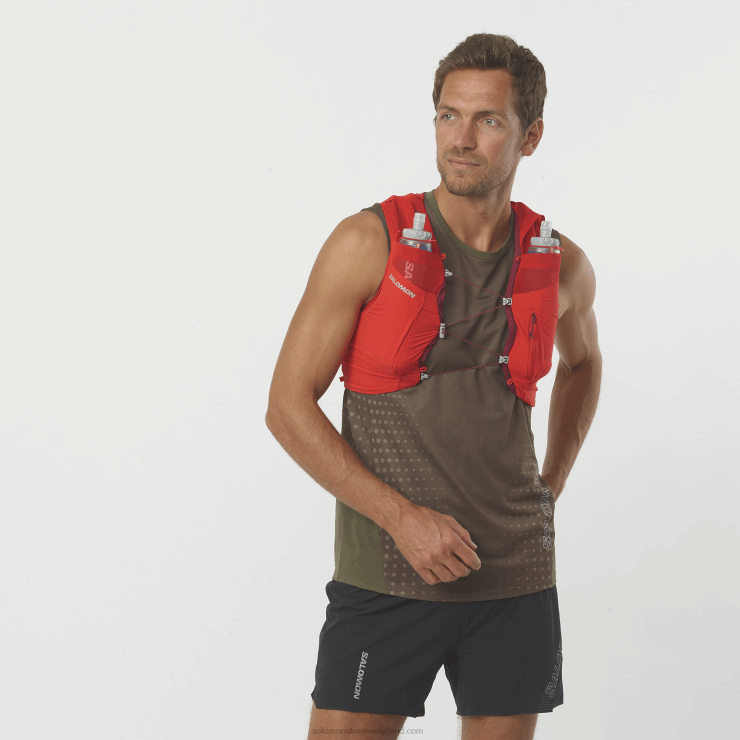 hardloopvest voor heren met bidons inbegrepen - sense pro 5 Salomon 22DD8339 vurig rood/ebbenhout/cabernet