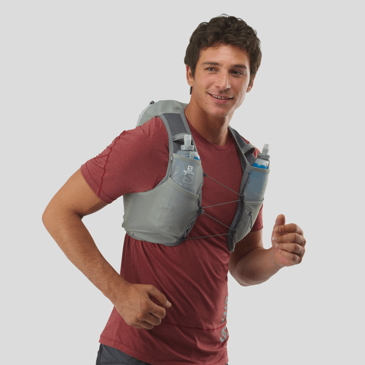 hardloopvest voor heren met kolven inbegrepen - active skin 8 Salomon 22DD8323 smeedijzer/sedona salie