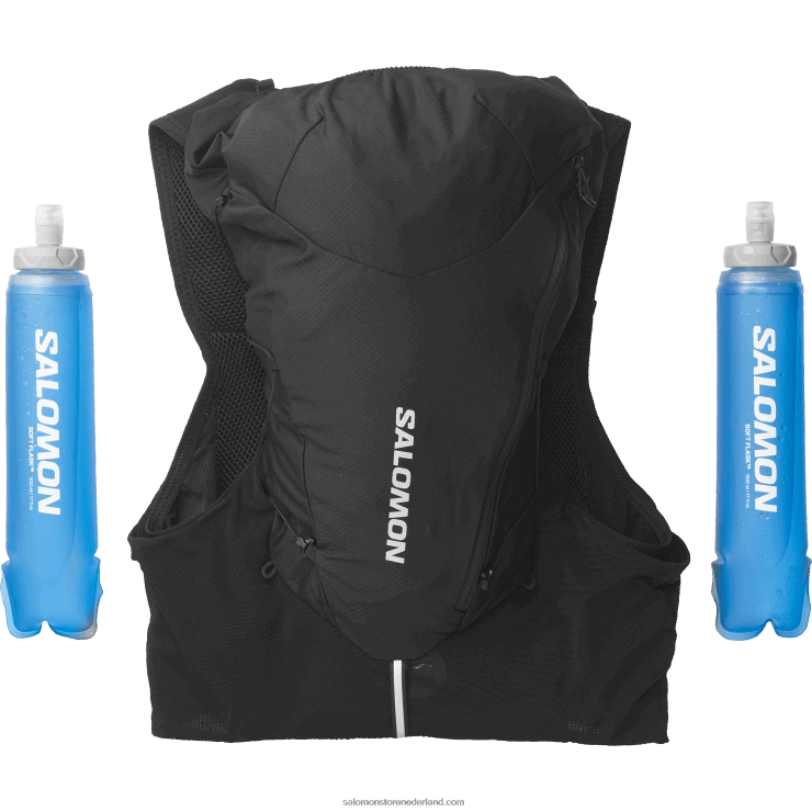 heren hardloopvest met bidons inbegrepen - adv skin 12 Salomon 22DD8301 zwart