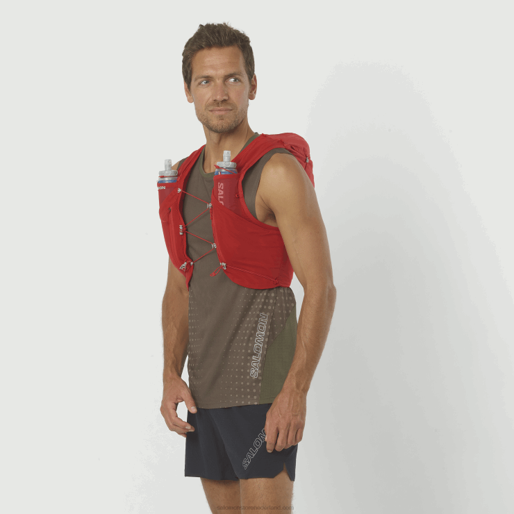 heren hardloopvest met bidons inbegrepen - adv skin 12 Salomon 22DD8303 gojibes/ebbenhout