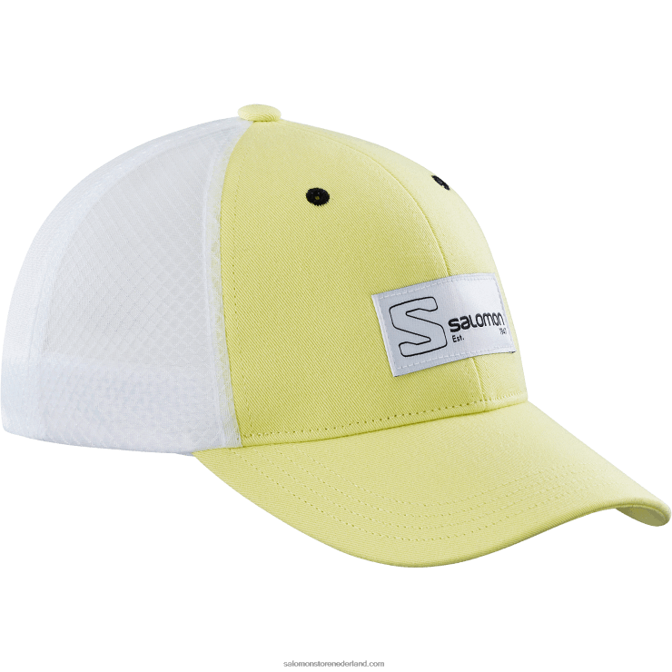 gebogen pet voor heren - trucker Salomon 22DD8437 zonnig limoen/wit