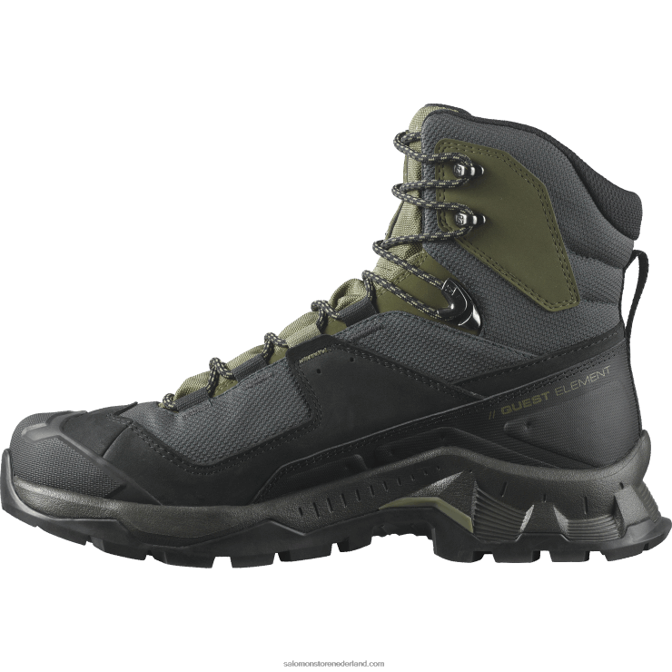 heren leren wandelschoenen - quest element gore-tex Salomon 22DD851 zwart/diep korstmosgroen/olijfnacht
