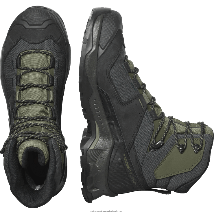 heren leren wandelschoenen - quest element gore-tex Salomon 22DD851 zwart/diep korstmosgroen/olijfnacht