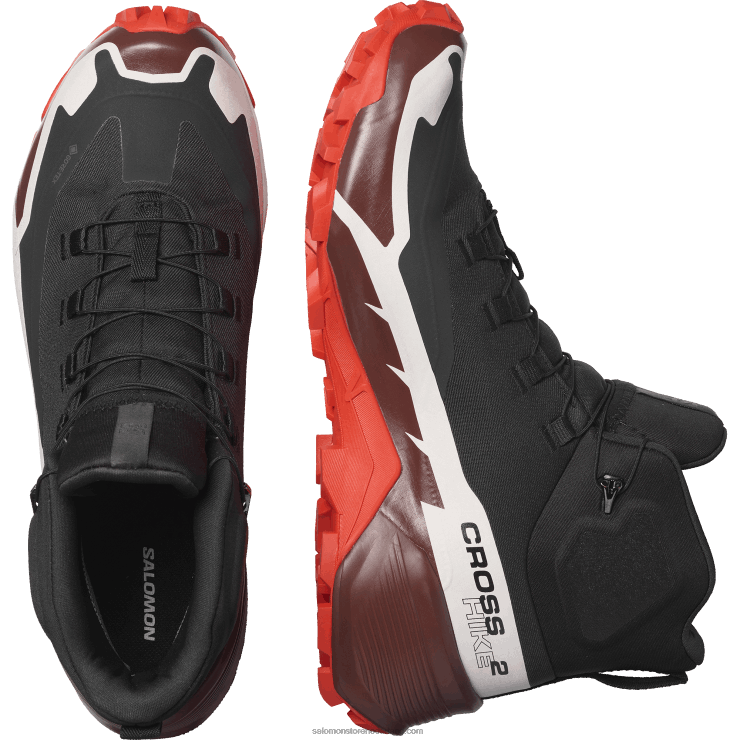 heren wandelschoenen - cross hike 2 mid gore-tex Salomon 22DD834 zwart/bittere chocolade/vurig rood