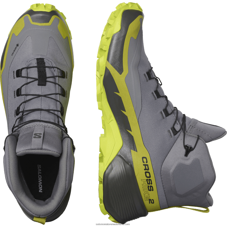 heren wandelschoenen - cross hike 2 mid gore-tex Salomon 22DD835 rustige schaduw/zure limoen/gouden limoen