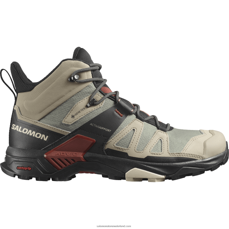 heren wandelschoenen - x ultra 4 mid gore-tex Salomon 22DD811 vintage kaki/zwart/gebrande henna