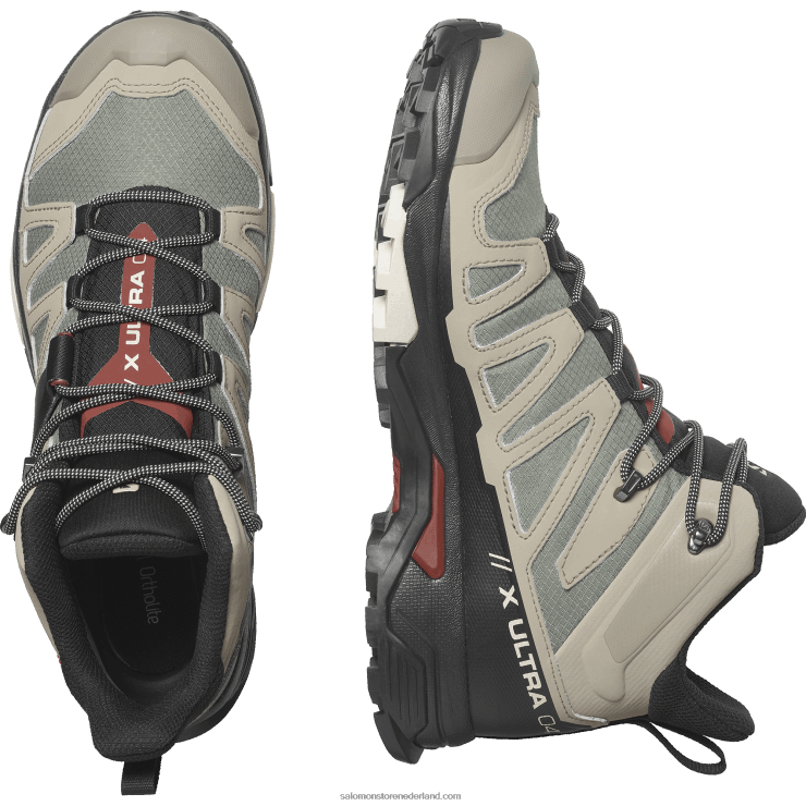 heren wandelschoenen - x ultra 4 mid gore-tex Salomon 22DD811 vintage kaki/zwart/gebrande henna