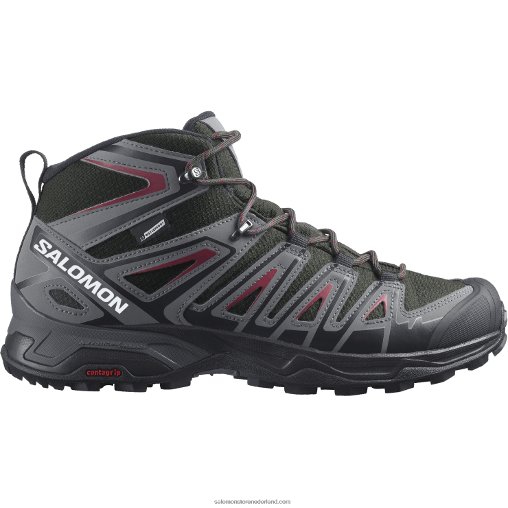 heren wandelschoenen - x ultra pioneer mid clima waterdicht Salomon 22DD839 turf/rustige tint/fietsrood