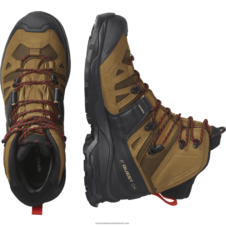 leren wandelschoenen voor heren - quest 4 gore-tex Salomon 22DD84 rubber/zwart/vurig rood