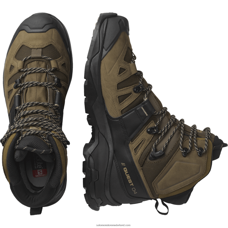 leren wandelschoenen voor heren - quest 4 gore-tex Salomon 22DD86 woestijnpalm/zwart/kelp