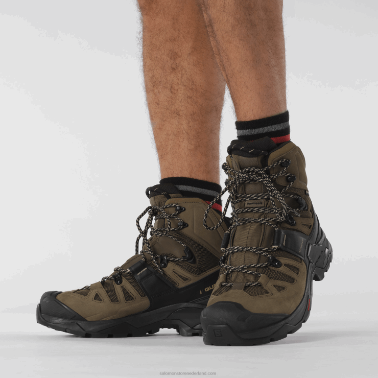 leren wandelschoenen voor heren - quest 4 gore-tex Salomon 22DD86 woestijnpalm/zwart/kelp