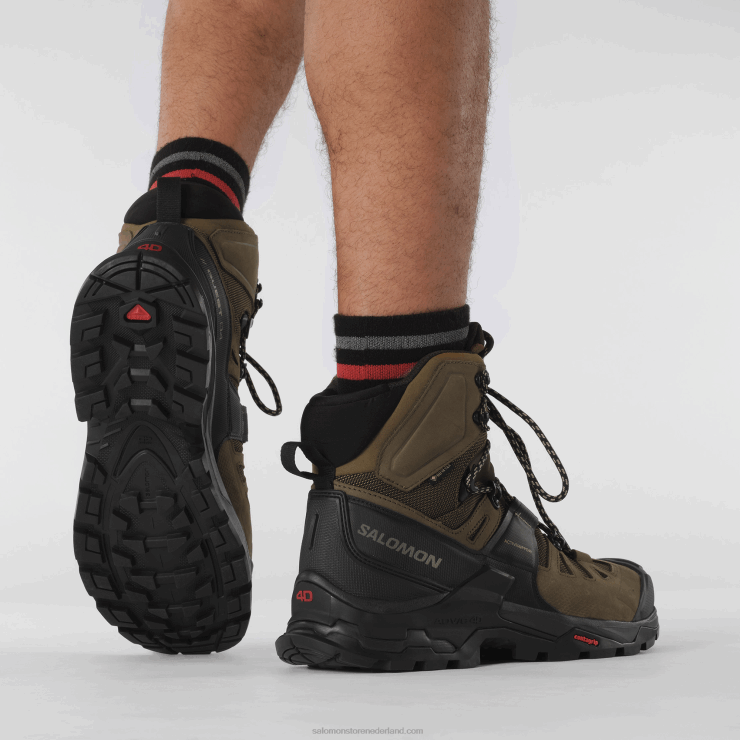 leren wandelschoenen voor heren - quest 4 gore-tex Salomon 22DD86 woestijnpalm/zwart/kelp