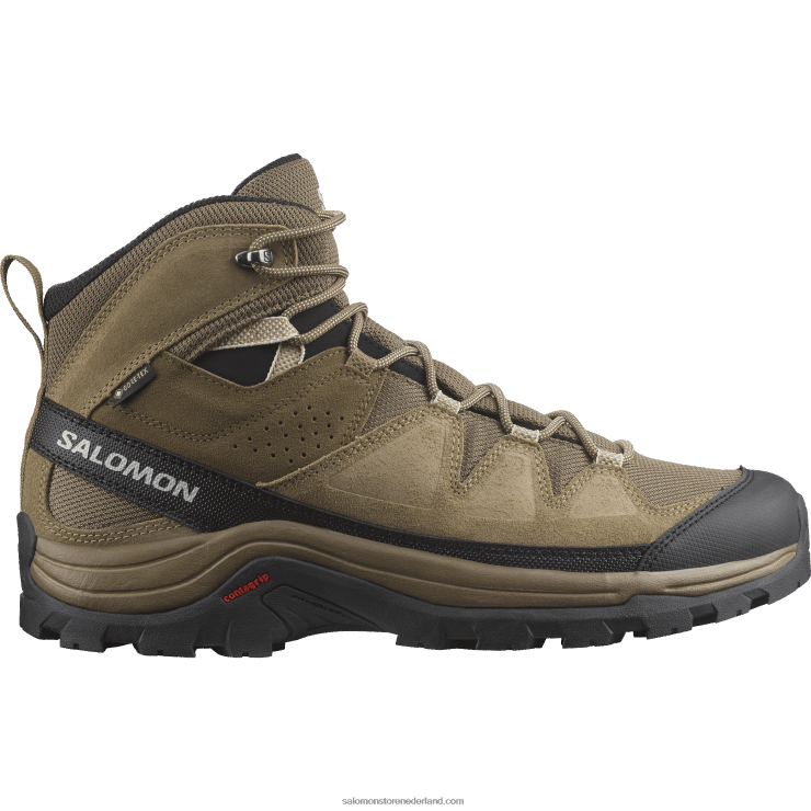 leren wandelschoenen voor heren - quest rove gore-tex Salomon 22DD852 kangoeroe/kelp/zwart