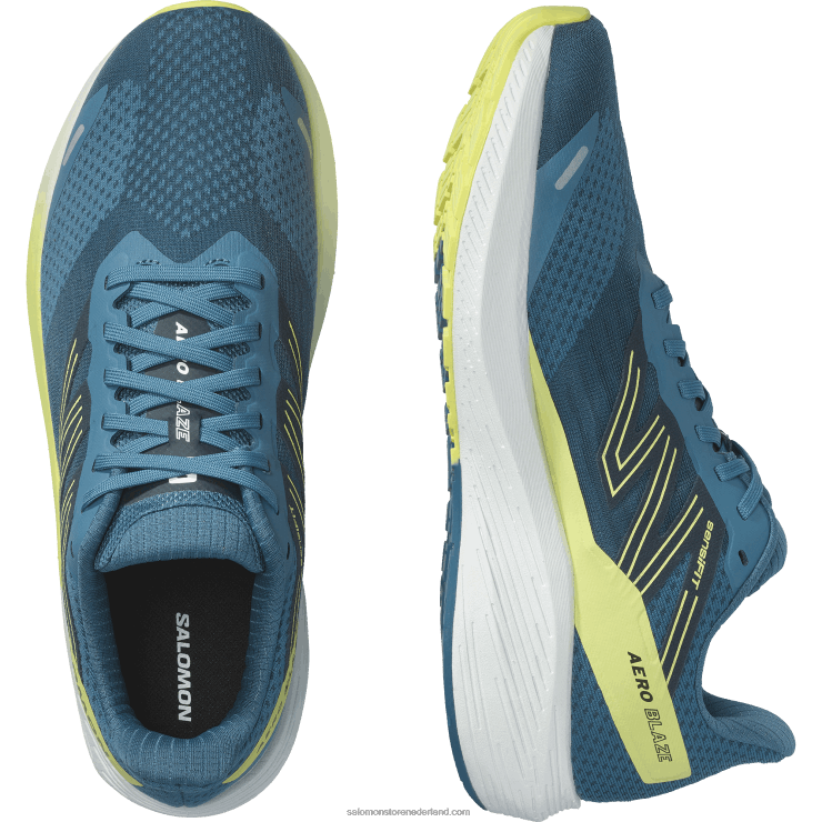hardloopschoenen voor heren - aero blaze wide Salomon 22DD858 blauwe as/sunny lime/donkere saffier