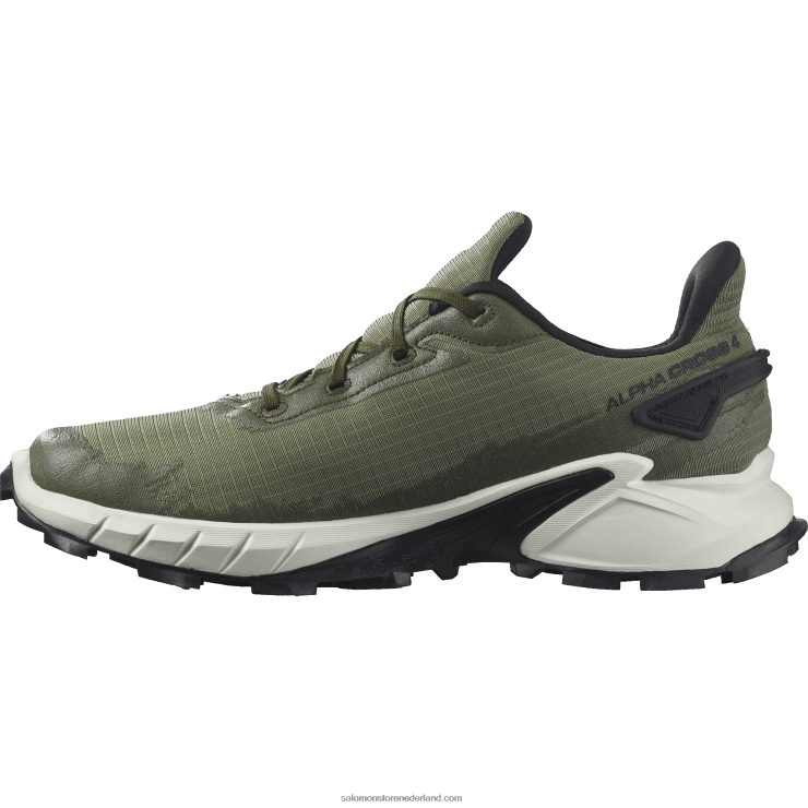 trailrunningschoenen voor heren - alphacross 4 gore-tex Salomon 22DD81476 diep korstmosgroen/vanille-ijs/olijfnacht
