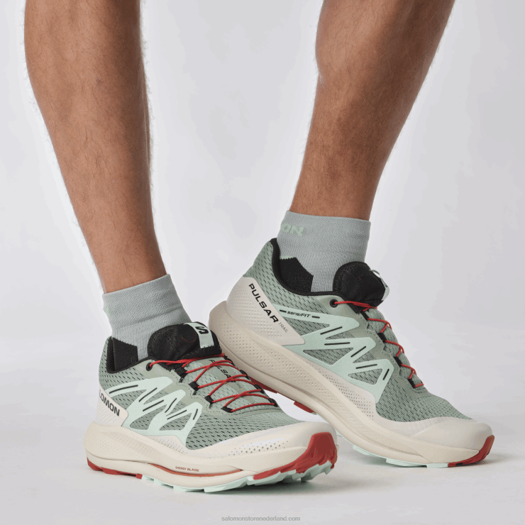 trailrunningschoenen voor heren - pulsar trail Salomon 22DD81464 lelieblad/gebleekte aqua/hete saus
