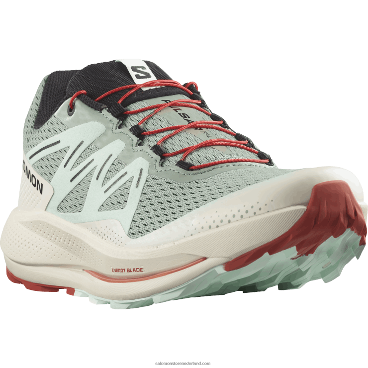trailrunningschoenen voor heren - pulsar trail Salomon 22DD81464 lelieblad/gebleekte aqua/hete saus