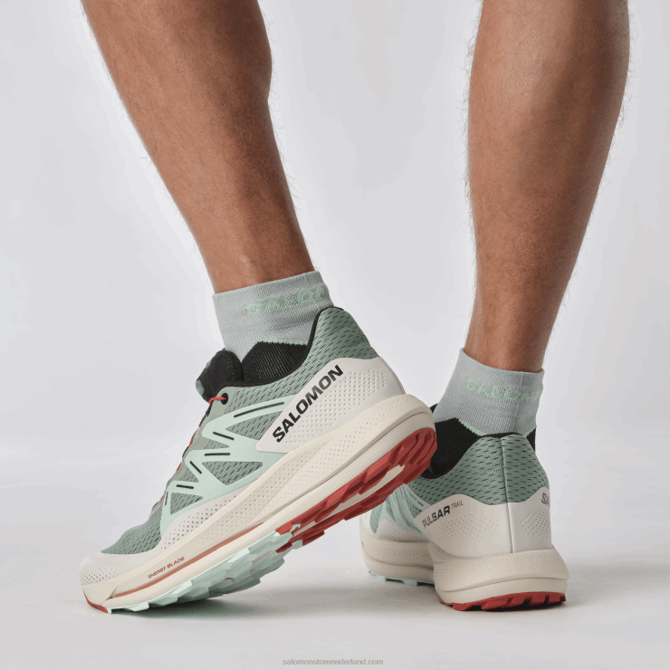 trailrunningschoenen voor heren - pulsar trail Salomon 22DD81464 lelieblad/gebleekte aqua/hete saus