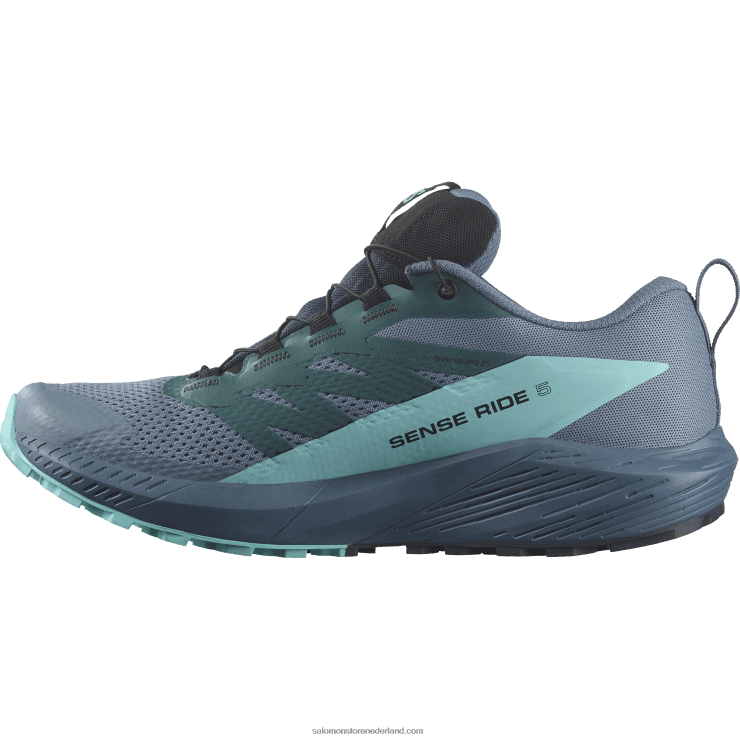 trailrunningschoenen voor heren - sense ride 5 gore-tex Salomon 22DD81445 koolstof/blauwe uitstraling/porseleinblauw