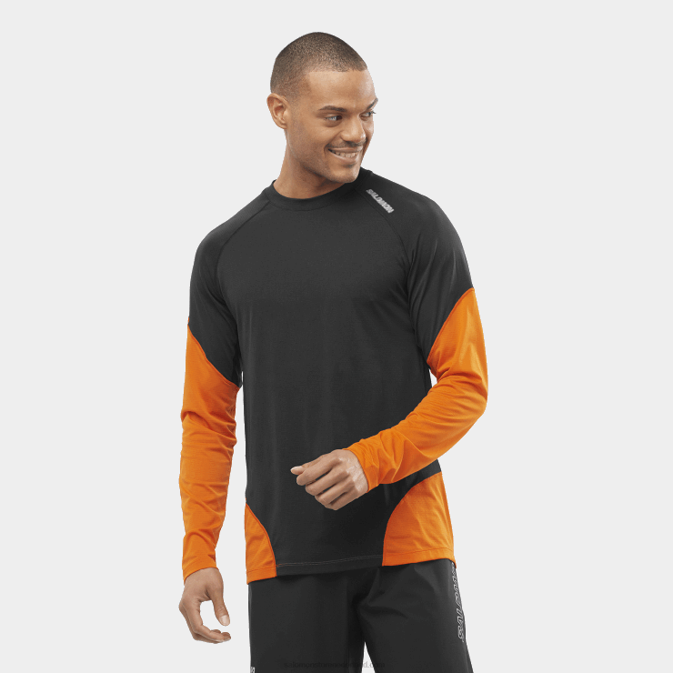 heren T-shirt met lange mouwen - cross run Salomon 22DD8540 diepzwart/scharlaken ibis/nocturne