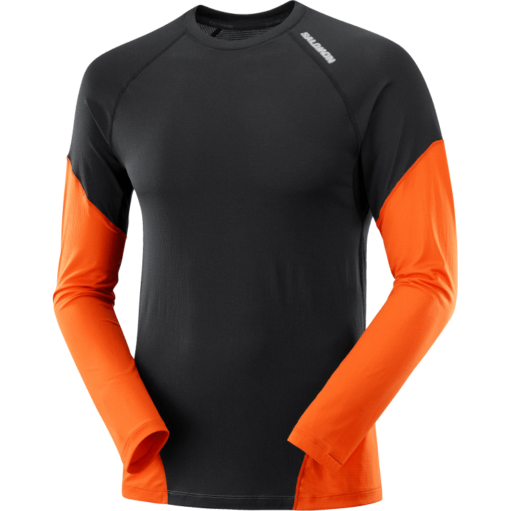 heren T-shirt met lange mouwen - cross run Salomon 22DD8540 diepzwart/scharlaken ibis/nocturne