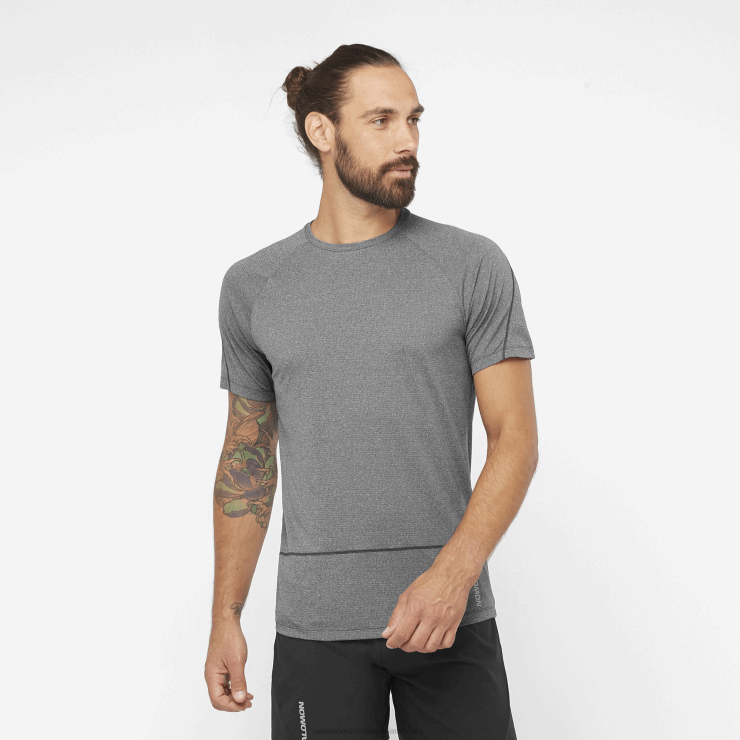 heren T-shirt met korte mouwen - cross run Salomon 22DD8232 diep zwart/heide
