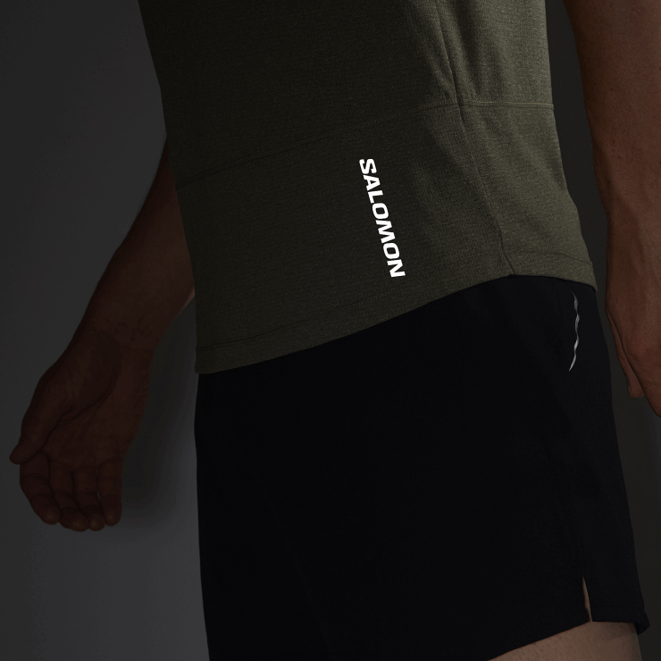 heren T-shirt met korte mouwen - cross run Salomon 22DD8237 druivenblad/heide