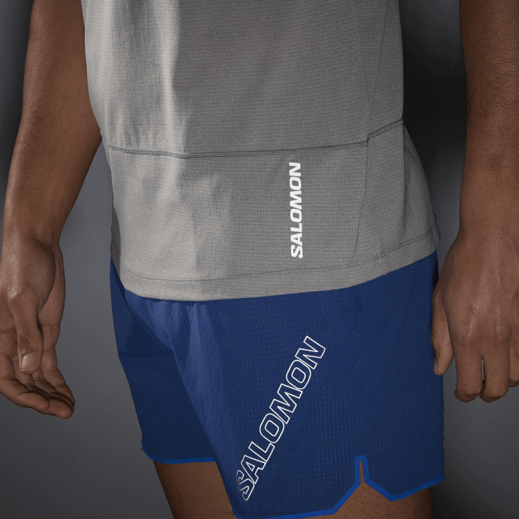 heren T-shirt met korte mouwen - cross run Salomon 22DD8239 legering/heide