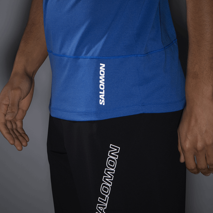 heren T-shirt met korte mouwen - cross run Salomon 22DD8240 nautisch blauw