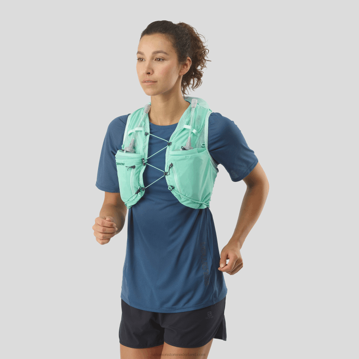 hardloopvest voor dames inclusief bidons - adv skin 12 Salomon 22DD8965 strandglas/ebbenhout/poolblauw