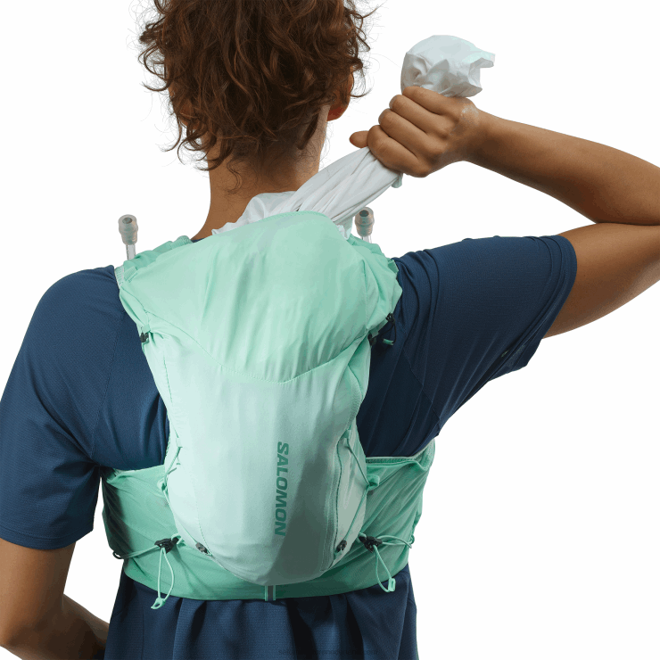 hardloopvest voor dames inclusief bidons - adv skin 12 Salomon 22DD8965 strandglas/ebbenhout/poolblauw