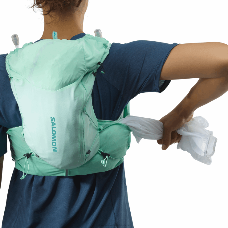 hardloopvest voor dames inclusief bidons - adv skin 12 Salomon 22DD8965 strandglas/ebbenhout/poolblauw