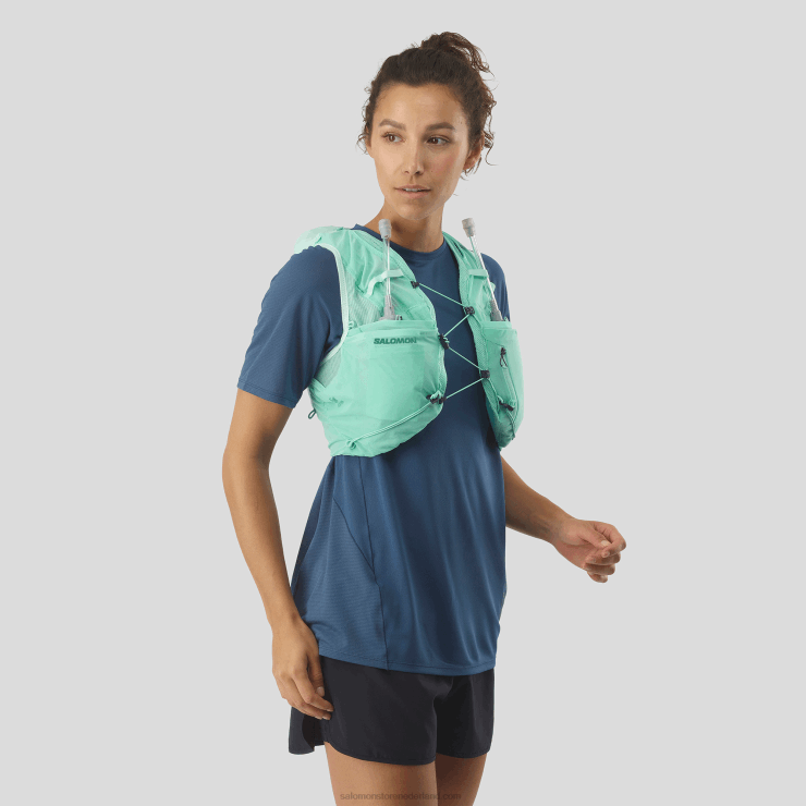 hardloopvest voor dames inclusief bidons - adv skin 5 Salomon 22DD8970 strandglas/ebbenhout/poolblauw