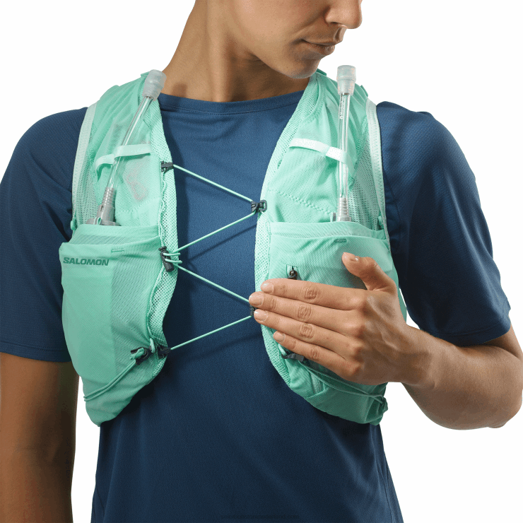 hardloopvest voor dames inclusief bidons - adv skin 5 Salomon 22DD8970 strandglas/ebbenhout/poolblauw