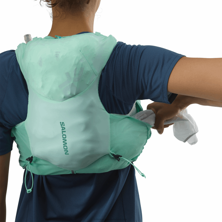 hardloopvest voor dames inclusief bidons - adv skin 5 Salomon 22DD8970 strandglas/ebbenhout/poolblauw