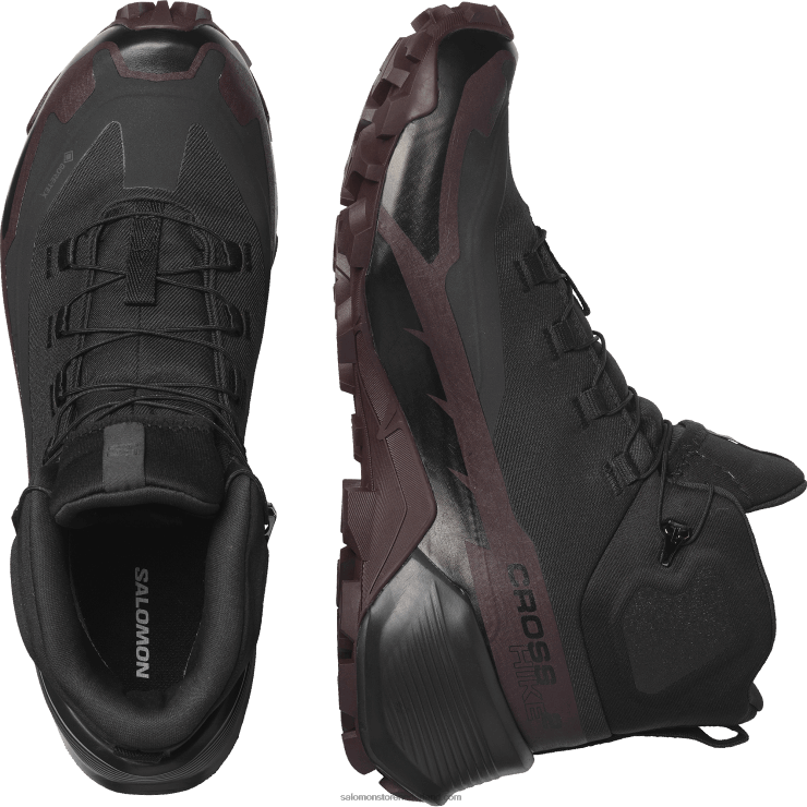 wandelschoenen voor dames - crosshike 2 mid gore-tex Salomon 22DD8735 zwart/chocolade pruim