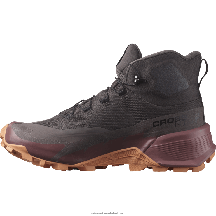 wandelschoenen voor dames - crosshike 2 mid gore-tex Salomon 22DD8737 leisteen/wilde gember/koraal goud