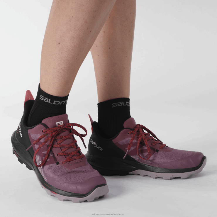 wandelschoenen voor dames - outpulse gore-tex Salomon 22DD81122 tulp/zwart/poppy rood