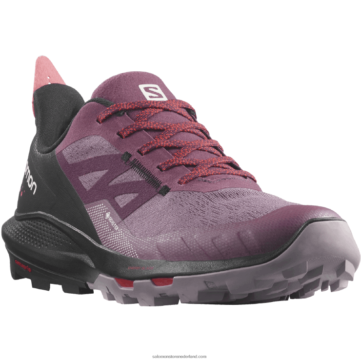 wandelschoenen voor dames - outpulse gore-tex Salomon 22DD81122 tulp/zwart/poppy rood