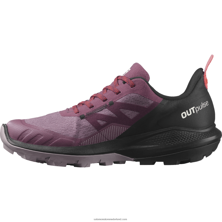 wandelschoenen voor dames - outpulse gore-tex Salomon 22DD81122 tulp/zwart/poppy rood