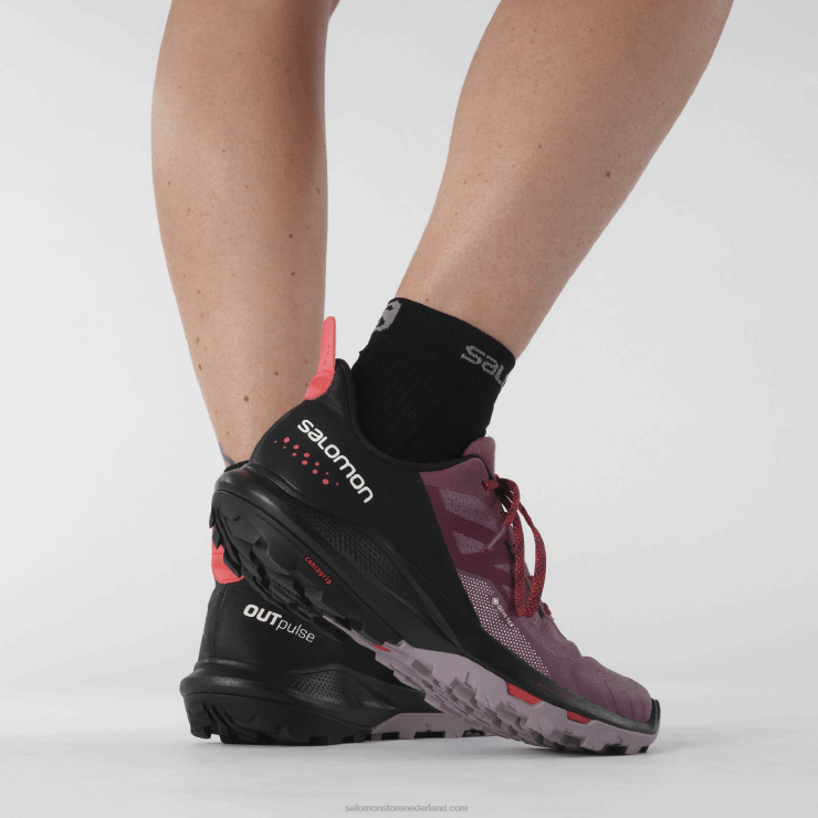 wandelschoenen voor dames - outpulse gore-tex Salomon 22DD81122 tulp/zwart/poppy rood