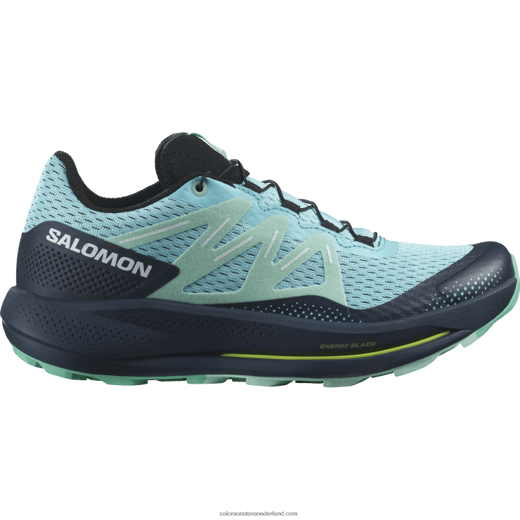 trailrunningschoenen voor dames - pulsar trail Salomon 22DD81513 blauwe uitstraling/koolstof/yucca