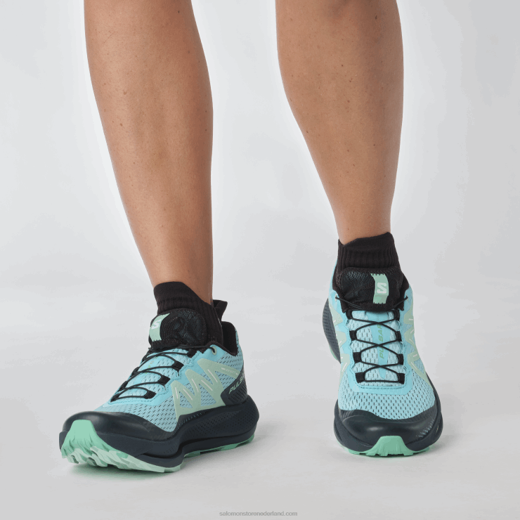 trailrunningschoenen voor dames - pulsar trail Salomon 22DD81513 blauwe uitstraling/koolstof/yucca