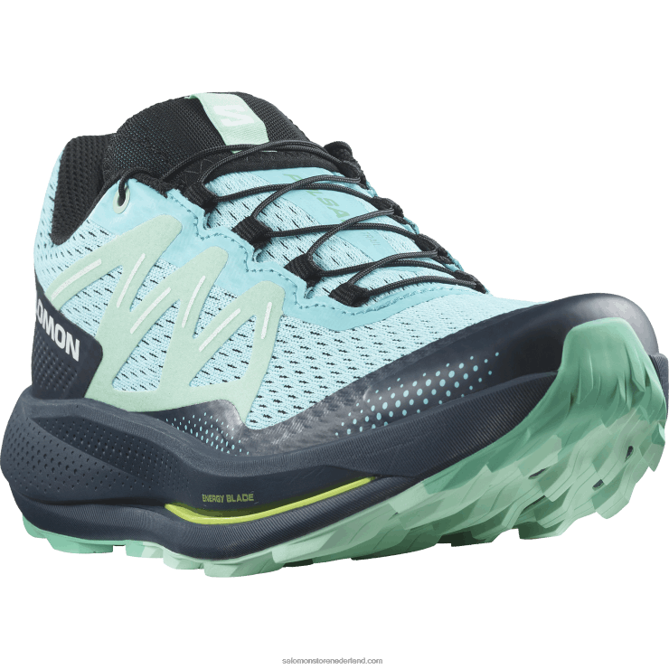 trailrunningschoenen voor dames - pulsar trail Salomon 22DD81513 blauwe uitstraling/koolstof/yucca