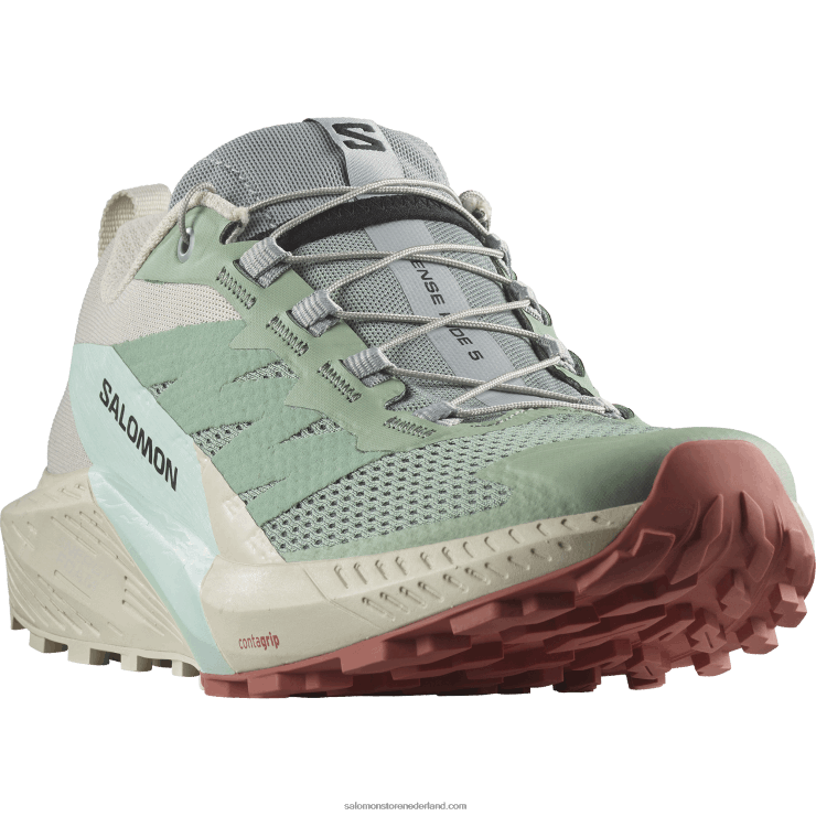 trailrunningschoenen voor dames - sense ride 5 Salomon 22DD81496 lelieblad/regenachtige dag/gebleekte aqua