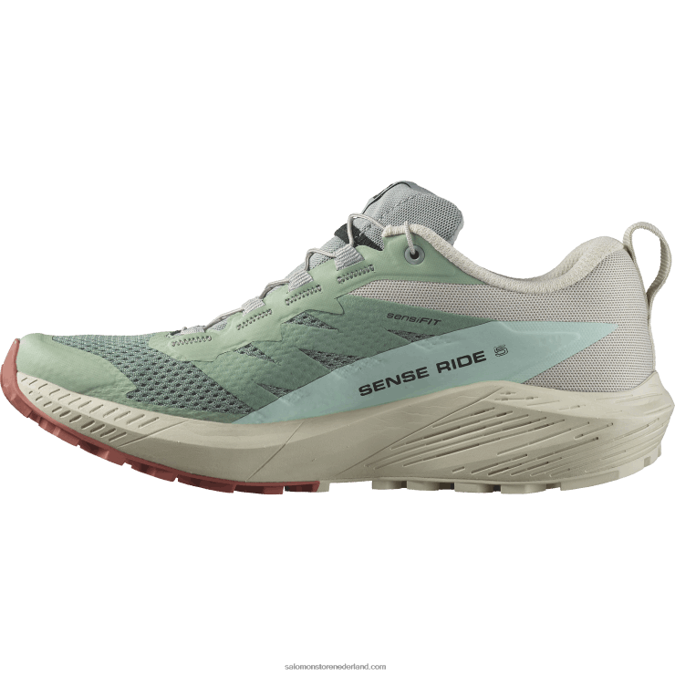 trailrunningschoenen voor dames - sense ride 5 Salomon 22DD81496 lelieblad/regenachtige dag/gebleekte aqua