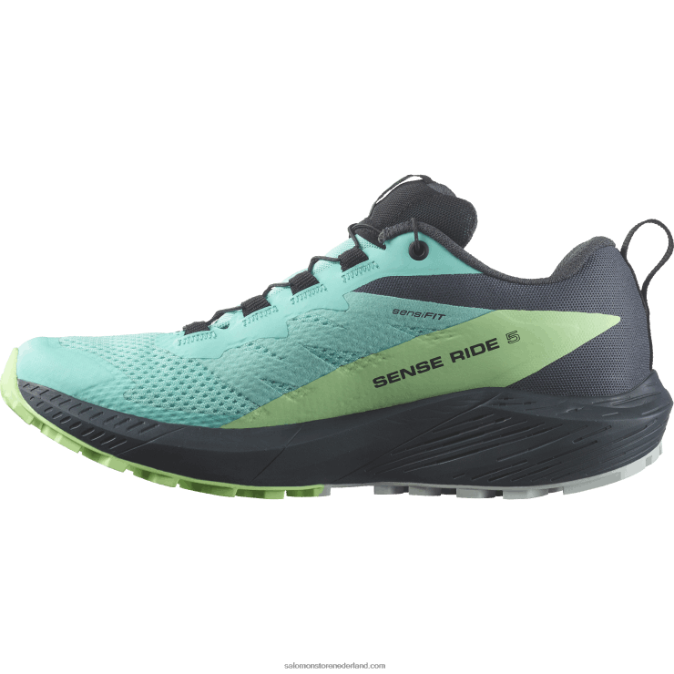 trailrunningschoenen voor dames - sense ride 5 gore-tex Salomon 22DD81528 blauwe uitstraling/groene as/oostindische inkt