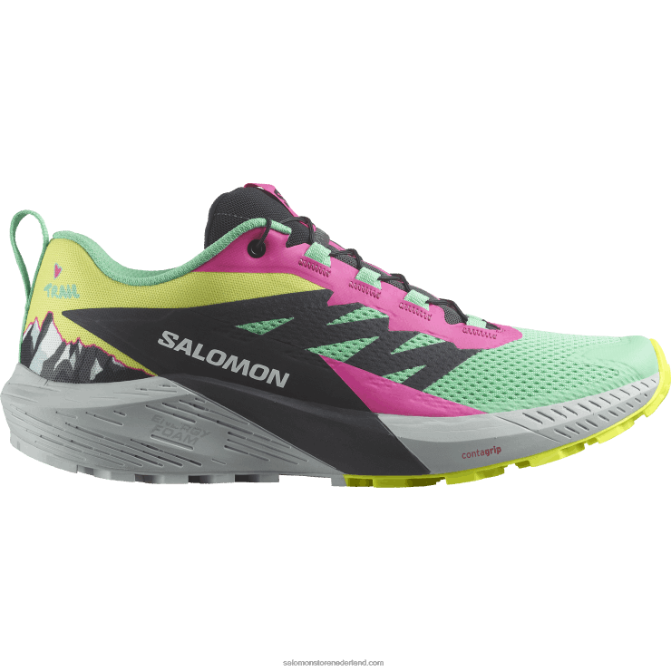 trailrunningschoenen voor dames - sense ride 5 martina ltd Salomon 22DD81502 biskaje groen/fantoom/roze glo