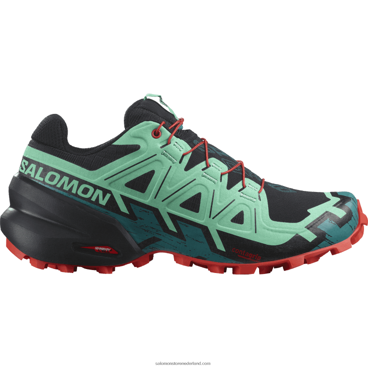 trailrunningschoenen voor dames - speedcross 6 Salomon 22DD81503 zwart/biscay groen/vurig rood