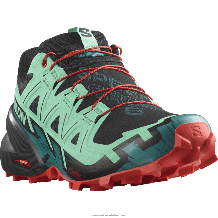 trailrunningschoenen voor dames - speedcross 6 Salomon 22DD81503 zwart/biscay groen/vurig rood